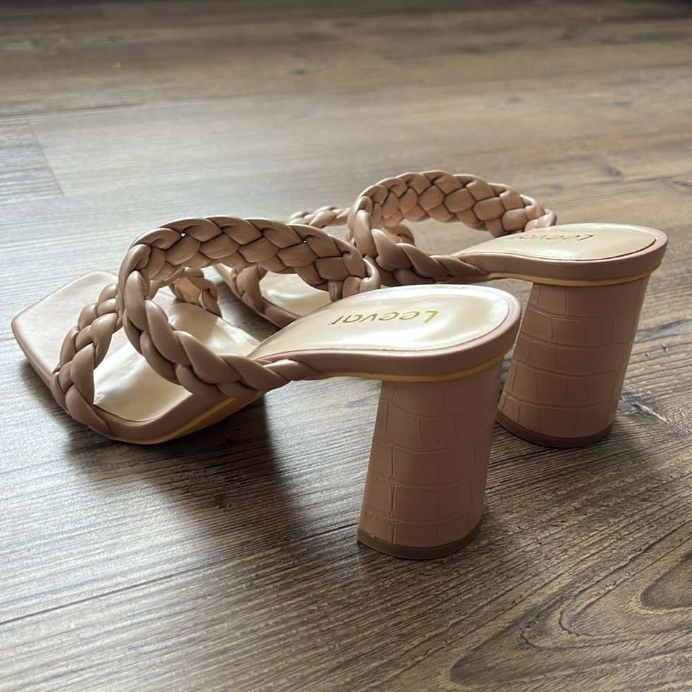 Leevar Stylish Square Toe Braided Heels for Women - Nude Tan 9.5B NWOT 3 in heel - Picture 6 of 8